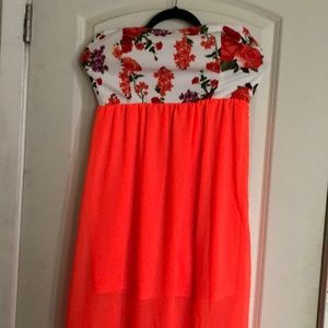 Tube Top floral and coral dress